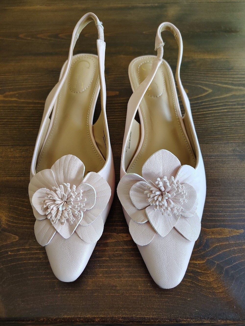 Women’s Slingback Pointed-Toe Flats with Floral Applique - Blush